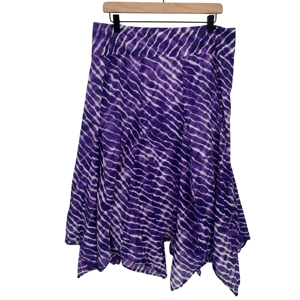 Chico's  100% Cotton Skirt Womens 2 Purple Tie Dye Lightweight Boho Handkerchief